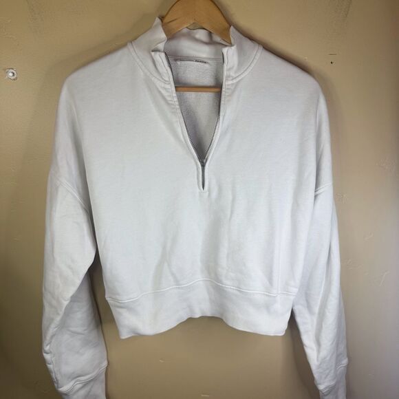 Reformation Womens Size Small Oversized White‎ Half Zip Cropped Long Sleeve - Picture 1 of 6